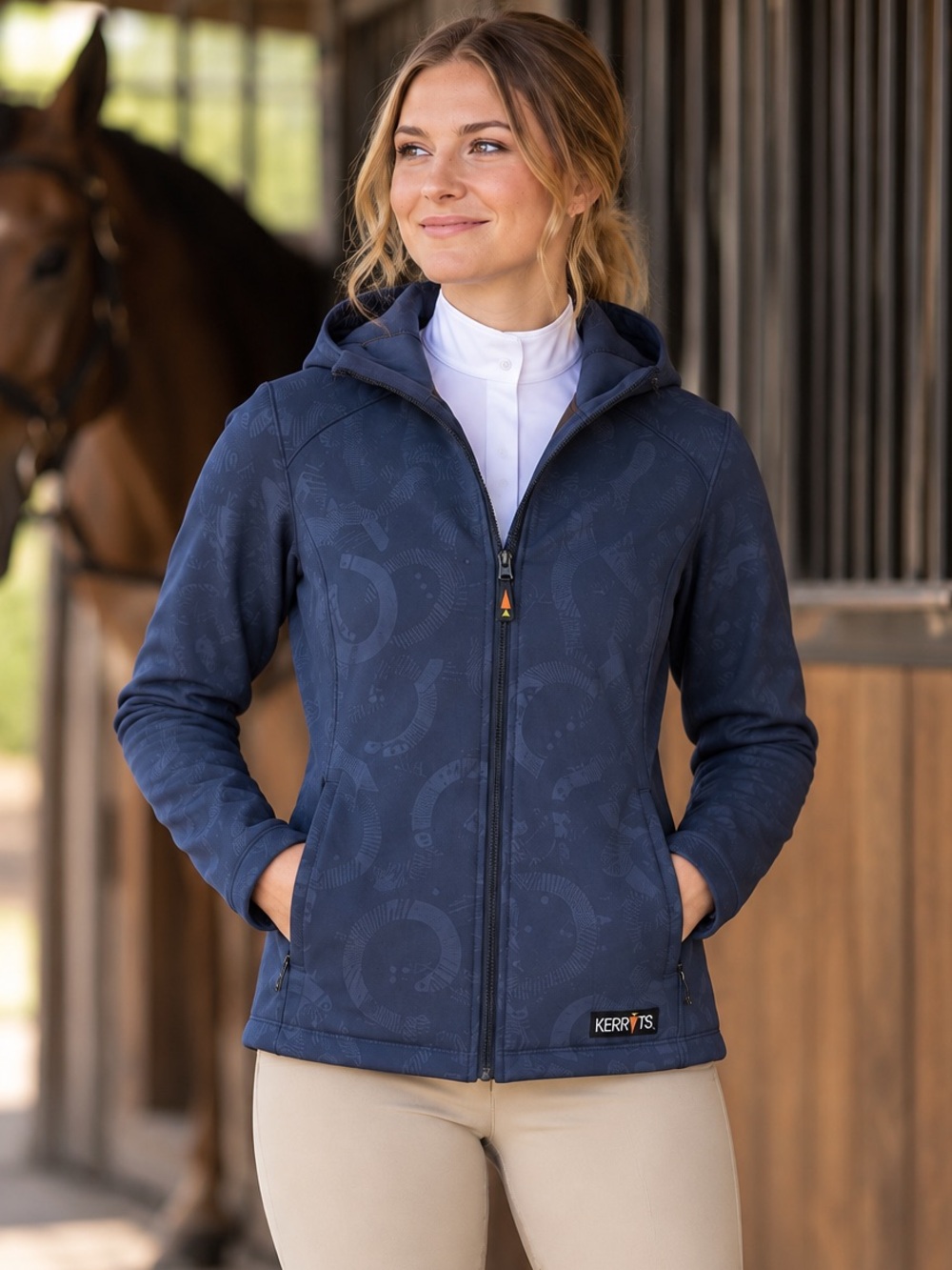Kerrits Lucky Bits Youth XL Softshell Riding Jacket Navy Horseshoe Equestrian